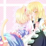  alice_margatroid animal_ears apron bad_id bad_pixiv_id blonde_hair blush cat_ears cat_tail closed_eyes grin hairband holding_hands imminent_kiss kemonomimi_mode kirisame_marisa kiss long_hair multiple_girls nanase_nao one_eye_closed short_hair smile tail touhou yellow_eyes yuri 