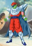 absurdres armband boots cape cosplay crossover deka_master dragon_ball dragon_ball_z fusion green_skin hat highres male_focus peaked_cap piccolo pointy_ears skull solo street_fighter vega vega_(cosplay) 