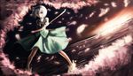  bad_id bad_pixiv_id banned_artist black_hairband dutch_angle fighting_stance green_eyes hairband katana konpaku_youmu paseri petals short_hair solo splashing sword touhou water weapon white_hair wind 