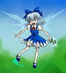  blue_eyes blue_hair bow cirno frog hair_bow madkoifish short_hair solo touhou wings 