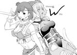  blush bracelet breasts cat_tail choker cleavage dancer fantasy final_fantasy final_fantasy_xi flower greyscale hair_flower hair_ornament hat hume jewelry large_breasts mithra monochrome multiple_girls mumor navel open_mouth pinky_out robina tail uka_totlihn 