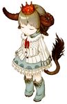  absurdres child closed_eyes cow_girl cow_horns cow_tail crown dress feral_lemma grey_hair highres hooves horns long_sleeves original pigeon-toed solo tail 