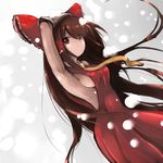  armpits bad_id bad_pixiv_id bow breasts brown_hair detached_sleeves hakurei_reimu large_breasts long_hair lowres red_eyes sideboob solo tone_g touhou 