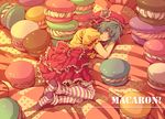  bad_id bad_pixiv_id circus66 dress food frills green_eyes green_hair hat lolita_fashion macaron original pastry short_hair solo striped thighhighs 