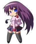  :&lt; bad_id bad_pixiv_id bakemonogatari blue_eyes chiki_(chikibw) long_hair monogatari_(series) purple_hair school_uniform senjougahara_hitagi solo stapler thighhighs 