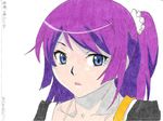  1girl bakemonogatari blue_eyes female monogatari_(series) purple_hair senjougahara_hitagi solo translation_request white_background 