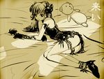  ass flower gloves gothic lying makisige monochrome original ribbon shadow solo stuffed_animal stuffed_toy teddy_bear thighhighs 