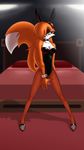  animal_ears anthro bed bedroom bow_tie breasts canine cleavage clothed clothing collar corset costume cuffs ears_down female fox fur green_eyes high_heels legacy_of_the_phoenix legwear makeup mammal pantyhose playboy rabbit_ears rebecca_cyrus standing stockings thelonecrow white_fur 