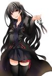  bad_id bad_pixiv_id black_hair black_legwear coat highres hime_cut inu_to_hasami_wa_tsukaiyou kjula long_hair looking_at_viewer natsuno_kirihime red_eyes scissors smile solo thigh_strap thighhighs zettai_ryouiki 