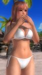  1girl 3d beach bikini breasts cleavage covering_mouth dead_or_alive dead_or_alive_5 female honoka_(doa) large_breasts pink_hair screencap solo swimsuit tecmo 