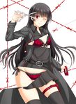  black_hair black_legwear bow bow_bra bow_panties bra collar frills holster inu_to_hasami_wa_tsukaiyou long_hair natsuno_kirihime one_eye_closed page_tear panties red_bra red_eyes red_panties revealing_cutout scissors side-tie_panties smile solo sotogawa_max thigh_holster thighhighs underwear 