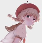  beret blonde_hair blush braid hat looking_at_viewer looking_back michu_love original red_eyes school_uniform serafuku simple_background solo twin_braids white_background 