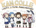  &gt;_&lt; :d ^_^ anniversary black_legwear blue_hair bow brown_hair closed_eyes commentary_request engiyoshi english folded_ponytail fubuki_(kantai_collection) gloves hair_bobbles hair_bow hair_ornament hair_ribbon headgear inazuma_(kantai_collection) kantai_collection long_hair multiple_girls murakumo_(kantai_collection) nanodesu_(phrase) necktie open_mouth orange_eyes pan-pa-ka-paaan! pantyhose pleated_skirt remodel_(kantai_collection) revision ribbon salute samidare_(kantai_collection) sazanami_(kantai_collection) school_uniform serafuku skirt smile thighhighs tress_ribbon twintails very_long_hair white_hair xd zettai_ryouiki 