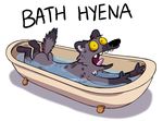  2015 anthro bathtub butt english_text fur humor hyena mammal nude open_mouth teeth text tirrel tongue water 
