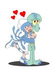  1girl blue_hair crossover hat highres ikamusume long_hair open_mouth shinryaku!_ikamusume spongebob_squarepants squid_hat squidward_tentacles tentacle_hair 
