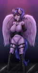  2015 anthro areola belt big_breasts boots bottomless breasts clothed clothing collar dominatrix elbow_gloves equine eyeshadow eyewear fan_character female freckles glasses gloves hair half-dressed horn leather looking_at_viewer makeup mammal moon moonbrush_(mlp) my_little_pony nipples piercing ponytail purple_eyes purple_hair pussy replica_(artist) riding_crop ring rubber solo spiked_collar spikes strap winged_unicorn wings 