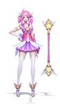  alternate_costume alternate_hair_color alternate_hairstyle banned_artist brooch choker concept_art earrings elbow_gloves full_body gloves hand_on_hip jewelry league_of_legends luxanna_crownguard magical_girl official_art paul_kwon pink_hair solo standing star star_guardian_lux thighhighs tiara wand zettai_ryouiki 