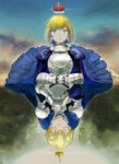  1girl armor armored_dress arthur_pendragon_(fate) artoria_pendragon_(all) bizu blonde_hair breastplate dual_persona fate/prototype fate/stay_night fate_(series) gauntlets genderswap genderswap_(ftm) green_eyes highres ress saber upside-down 