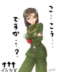  1girl breasts crossed_arms female gundam gundam_lost_war_chronicles military_uniform pitt solo uniform yuki_nakasato 