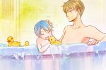  1girl bad_id bad_pixiv_id bathing bathtub blue_hair gekkan_shoujo_nozaki-kun green_eyes hori_masayuki kashima_yuu mixed_bathing reverse_trap rubber_duck short_hair time_paradox water younger yuzuka_(pixiv12193841) 