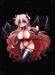  :d bad_id bad_pixiv_id black_background blush breasts demon_girl demon_horns demon_tail demon_wings glasses highres horns large_breasts long_hair lucky_star mizushima_(p201112) nipples no_panties open_mouth pink_hair purple_eyes simple_background smile succubus tail takara_miyuki trim_marks very_long_hair wings 