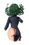  ahoge ass bad_id bad_pixiv_id curly_hair dress from_behind green_hair impossible_clothes impossible_dress no_panties one-punch_man short_hair side_slit skin_tight solo tatsumaki the_golden_smurf torn_clothes torn_dress 