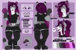  &lt;3 anastasia1220_(character) anastasia_(character) bracelet cat clothing crop_top english_text eyewear feline female glasses hair jewelry long_hair looking_at_viewer mammal model_sheet necklace paws purple_hair reptifriend_(artist) shirt solo tattoo text 
