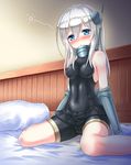  :o bangs bare_shoulders bed blue_eyes blush bodysuit breasts cameltoe colored_eyelashes covered_navel covered_nipples full_body gorget hair_between_eyes headgear highres impossible_clothes indoors kantai_collection kyamu_(qqea92z9n) long_hair looking_at_viewer md5_mismatch military military_uniform no_hat no_headwear off_shoulder on_bed open_mouth pee peeing peeing_self pillow pleated_skirt radio_antenna sitting skin_tight skirt small_breasts solo spread_legs tears u-511_(kantai_collection) uniform wariza white_hair 