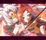  akagi_towa black_nails commentary_request go!_princess_precure green_eyes haruno_haruka highres inoshishi_(ikatomo) instrument letterboxed long_hair multiple_girls nail_polish precure red_eyes red_hair short_hair twilight_(go!_princess_precure) violin white_hair 