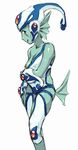  breasts clothed clothing digimon digimon_frontier female fin helmet human looking_at_viewer mammal marine niipple pienji ranamon solo swimsuit undressing 