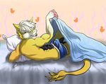  bed clothing cute erection hair invalid_color invalid_tag johnsergal_(character) kemono male muscles osukemo panties penis piercing scar sergal silver underwear 