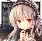  black_dress bonnet closed_mouth dress face kakao_rantan lolita_fashion long_hair looking_at_viewer red_eyes rozen_maiden silver_hair smile solo suigintou upper_body wings 