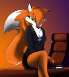  anthro bedroom_eyes book breasts business business_suit canine chair cleavage clothed clothing corrvo crossed_legs desk female fox fur green_eyes half-closed_eyes legacy_of_the_phoenix mammal office orange_fur plain_background ponytail rebecca_cyrus secretary sitting skirt suit upskirt white_fur 