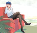  alternate_costume bad_id bad_pixiv_id bespectacled blue_hair gekkan_shoujo_nozaki-kun glasses green_eyes kashima_yuu pantyhose red-framed_eyewear short_hair sitting solo traditional_media yuzuka_(pixiv12193841) 