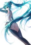  aqua_eyes aqua_hair ass bad_id bad_pixiv_id from_behind hatsune_miku long_hair looking_at_viewer looking_back simple_background solo sukja twintails very_long_hair vocaloid white_background 