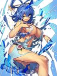 blue_eyes blue_hair blush breasts downscaled exploding_clothes hair_ornament hair_rings hair_stick highres kaku_seiga large_breasts md5_mismatch melon22 navel one_eye_closed open_mouth resized short_hair smile solo torn_clothes touhou 
