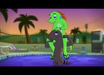  clothing cub cute flaccid footwear homo iguana lizard male male/male nude outside penis pool reptile riding samareck sandals scalie shoulders sitting skinny_dipping swim swimming wet young 