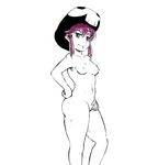  areolae ass bad_id bad_pixiv_id beanie breasts cowboy_shot from_side hat jakuzure_nonon kill_la_kill large_areolae monochrome navel nipples nude pink_eyes pink_hair pussy sidelocks skull_print small_breasts smile solo spot_color standing the_golden_smurf uncensored 