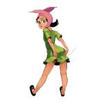  animal_hat beanie black_eyes black_hair bob's_burgers covering covering_ass dark_skin dress full_body green_dress hat highres looking_back louise_belcher polyle short_ponytail solo transparent_background 