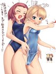  absurdres assam bad_id bad_pixiv_id blonde_hair blue_eyes blush braid breasts brown_hair cameltoe check_translation closed_eyes competition_swimsuit cup darjeeling girls_und_panzer groin highres multiple_girls nksk one-piece_swimsuit orange_pekoe partially_translated plate red_hair rosehip saucer small_breasts smile standing swimsuit swimsuit_lift tea teacup translation_request wedgie yuri 