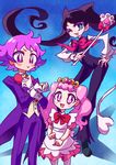  2girls absurdres aroma_(go!_princess_precure) aroma_(go!_princess_precure)_(human) bow bowtie brother_and_sister commentary_request gloves go!_princess_precure highres miss_siamour miss_siamour_(human) multiple_girls otokamu personification pink_hair precure puff_(go!_princess_precure) puff_(go!_princess_precure)_(human) siblings tail 
