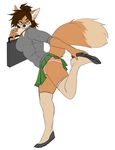  breasts canine clothing eyewear female fox glasses green_eyes hair mammal mei5683 school_uniform schoolgirl schoolgirl_uniform shirt skirt toast underwear 