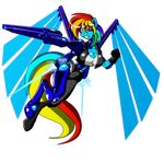  2011 alpha_channel animewave anthro anthrofied breasts cleavage clothed clothing cyborg equine female flying friendship_is_magic gloves gun hair jet_pack mammal multicolored_hair my_little_pony plain_background rainbow_dash_(mlp) rainbow_hair ranged_weapon solo transparent_background weapon 