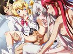  2boys 2girls anal androgynous bisexual blonde_hair blue_eyes blush bottomless censored crossdressing cthugha_(nyaruko-san) eyes_closed feet green_eyes haiyore!_nyaruko-san hastur_(nyaruko-san) held_up long_hair masturbation multiple_boys multiple_girls nipples no_shoes nyarlathotep_(nyaruko-san) open_mouth panties panties_around_leg penis red_eyes red_hair same sex sideboob silver_hair skirt skirt_lift socks spread_legs sweat thighhighs trap underwear white_legwear yasaka_mahiro 