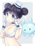  bikini black_hair brown_eyes double_bun gloves hair_bun hat houkago_no_pleiades itsuki_(houkago_no_pleiades) momoirone pleiadean short_hair swimsuit top_hat 