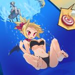  barefoot bikini black_nails blonde_hair blush breasts bright_pupils bubble choker comic demon_girl demon_wings disgaea dunk_tank earrings feet highres jewelry large_breasts makai_senki_disgaea_2 mini_wings nail_polish navel open_mouth orz_(orz57) pointy_ears red_eyes revision ribbon_choker rozalin scrunchie silent_comic sinking solo swimsuit toe_scrunch toenail_polish underboob underwater wings 