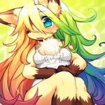  blonde_hair blue_eyes canine clothing female fox green_hair hair kemono kishibe long_hair mammal multicolored_hair swimsuit 