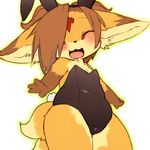  brown_hair bunnygirl_costume canine eyes_closed fake_ears female fox hair kemono kishibe long_hair mammal open_mouth 