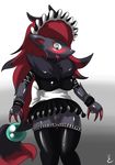  2015 anthro blush breasts canine claws clothed clothing female fur grey_fur hair legwear maid maid_uniform mammal nintendo open_mouth pok&eacute;mon pussy red_hair solo stockings video_games virate-chip zoroark 