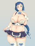  aqua_eyes areola_slip areolae belly blue_hair breasts gundam gundam_build_fighters huge_breasts iori_rinko long_hair looking_at_viewer mature navel partially_visible_vulva plump shikuta_maru smile solo thick_thighs thighs 